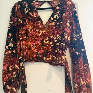 Anthropologie Floral Wrap Top - buttons and open back Multicolor
